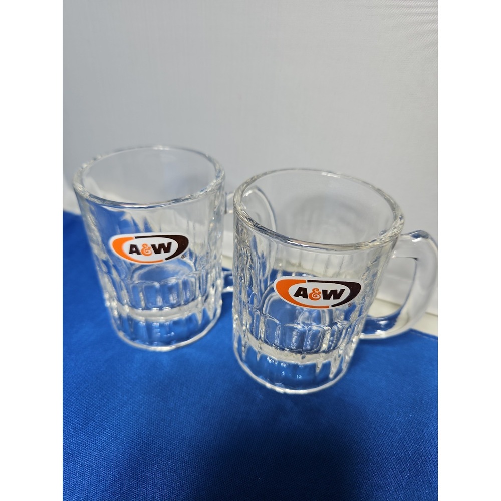 2 A&W Root Beer Mini Mugs 3.5" Glasses Vintage Advertising